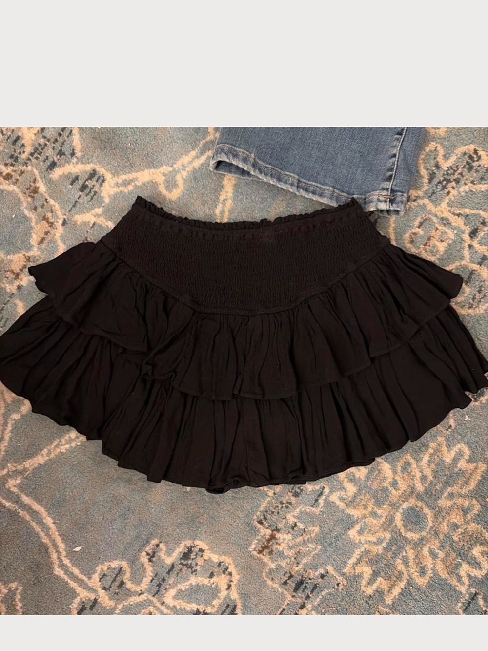 Black Smocked Waist Tiered Mini Skirt